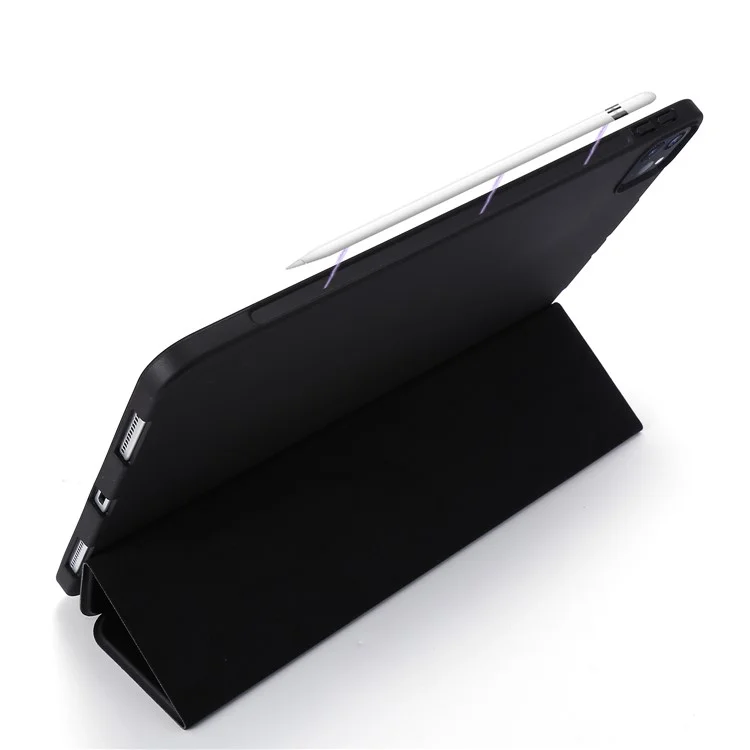 Tri-fold Stand Silicone + PU Case de la Tableta de Cuero Para Ipad Pro de 11 Pulgadas (2021) - Negro