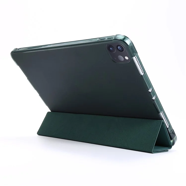 Caixa de Tablet de Couro Deformável Com Estação Automática/função de Sono Para Ipad Pro 12,9 Polegadas (2021) - Verde Escuro