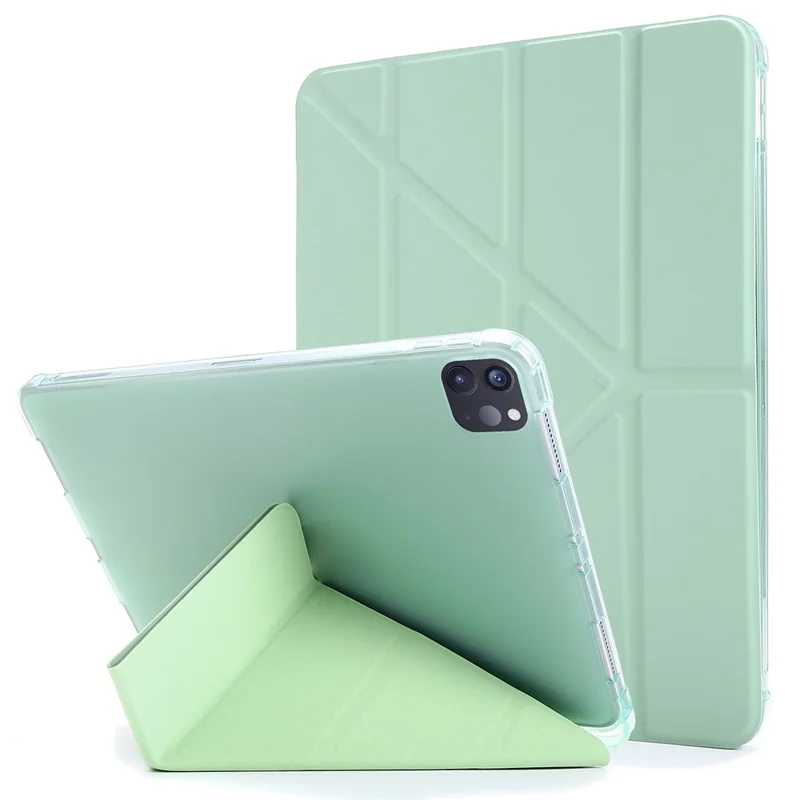 Deformable Stand Leather Tablet Case with Auto Wake/Sleep Function for iPad Pro 12.9-inch (2021) - Light Green