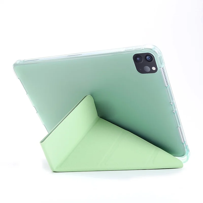 Deformable Stand Leather Tablet Case with Auto Wake/Sleep Function for iPad Pro 12.9-inch (2021) - Light Green
