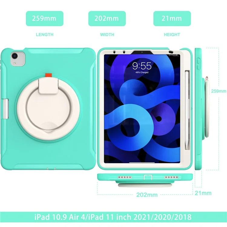 Rotary Kickstand Tablet Cover  for iPad Air 11 (2025) / (2024) / Air (2020) / (2022) / Pro 11 (2022) / (2021) / (2020) / (2018) - Aqua / White
