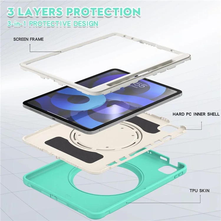 Rotary Kickstand Tablet Cover  for iPad Air 11 (2025) / (2024) / Air (2020) / (2022) / Pro 11 (2022) / (2021) / (2020) / (2018) - Aqua / White