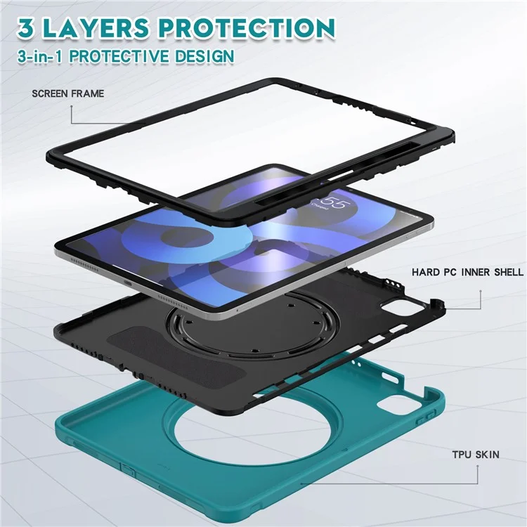 Capa Giratória de Suporte para Tablet Rotativo para iPad Air 11 (2024) / Air (2020) / Air (2022) / Pro 11 polegadas (2022) / (2021) / (2020) / (2018) - Azul / Preto