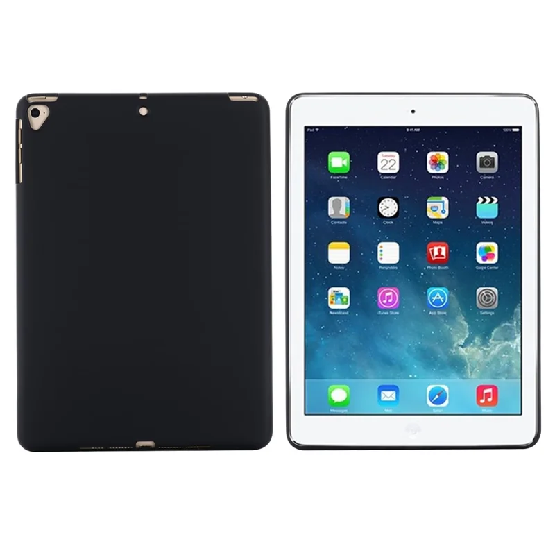 Etui ochronne z miękkiego ciekłego silikonu, cienkie, odporne na wstrząsy, na pełny obrys, dla iPad 9,7 cala (2018)/(2017)/iPad 5 – Czarny
