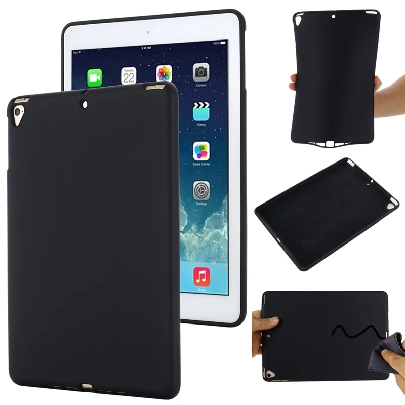 Etui ochronne z miękkiego ciekłego silikonu, cienkie, odporne na wstrząsy, na pełny obrys, dla iPad 9,7 cala (2018)/(2017)/iPad 5 – Czarny