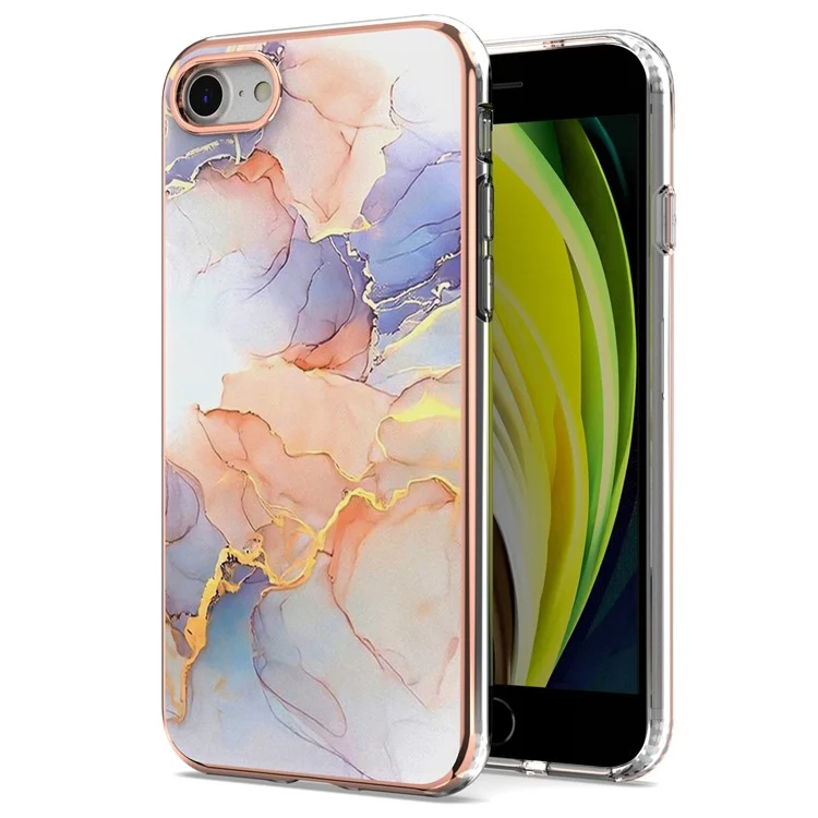 A Series 2.0mm IMD Electroplated Frame TPU Phone Back Case Cover for iPhone 7 4.7 inch/8 4.7 inch/SE (2020)/SE (2022) - Milky Way Marble White