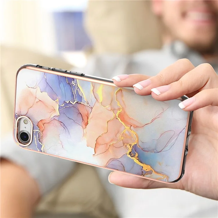 For iPhone 7 / 8 / SE (2020) / SE (2022) TPU Cases IMD Pattern Electroplating Soft Phone Back Cover - Milky Way Marble White