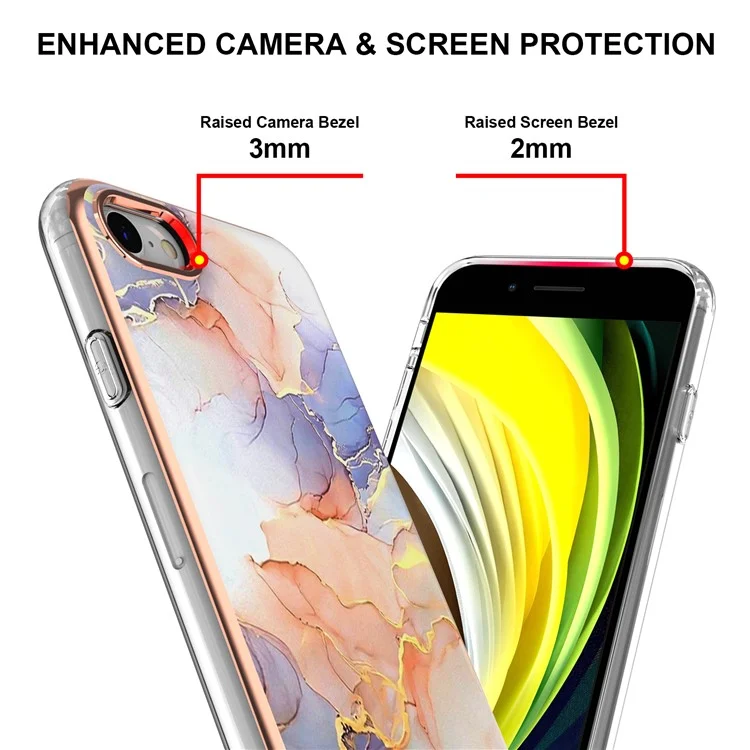 Eine Serie 2.0mm IMD Electroplated Frame TPU Telefon Zurück -hülle Für Iphone 7 4,7 Zoll/8 4,7 Zoll/se (2020)/SE (2022) - Milchstraße Marmor Weiß