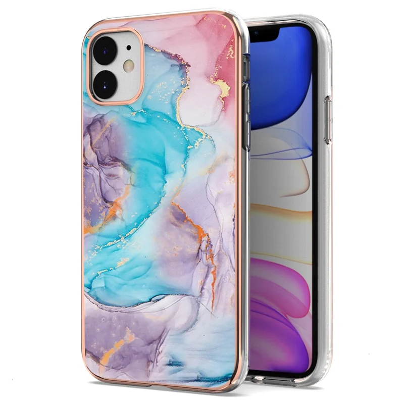 For iPhone 11 TPU Cases IMD Pattern Electroplating Soft Phone Back Cover - Milky Way Marble