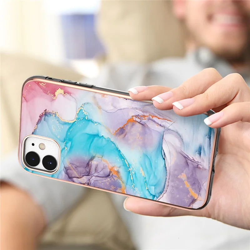 For iPhone 11 TPU Cases IMD Pattern Electroplating Soft Phone Back Cover - Milky Way Marble