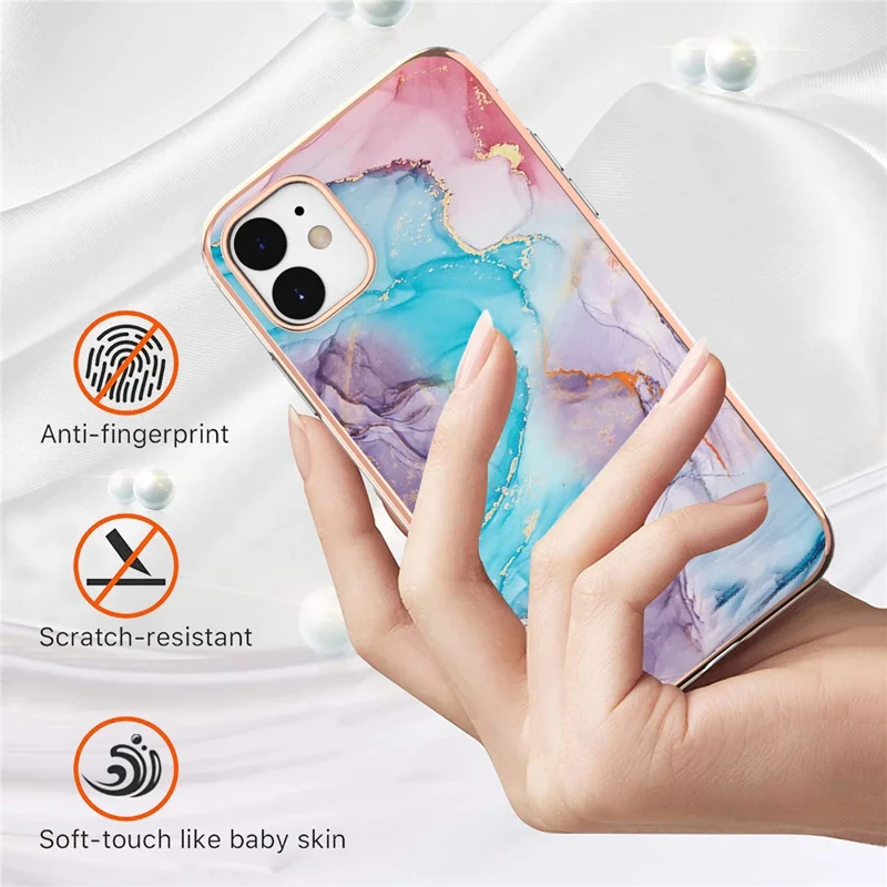 For iPhone 11 TPU Cases IMD Pattern Electroplating Soft Phone Back Cover - Milky Way Marble