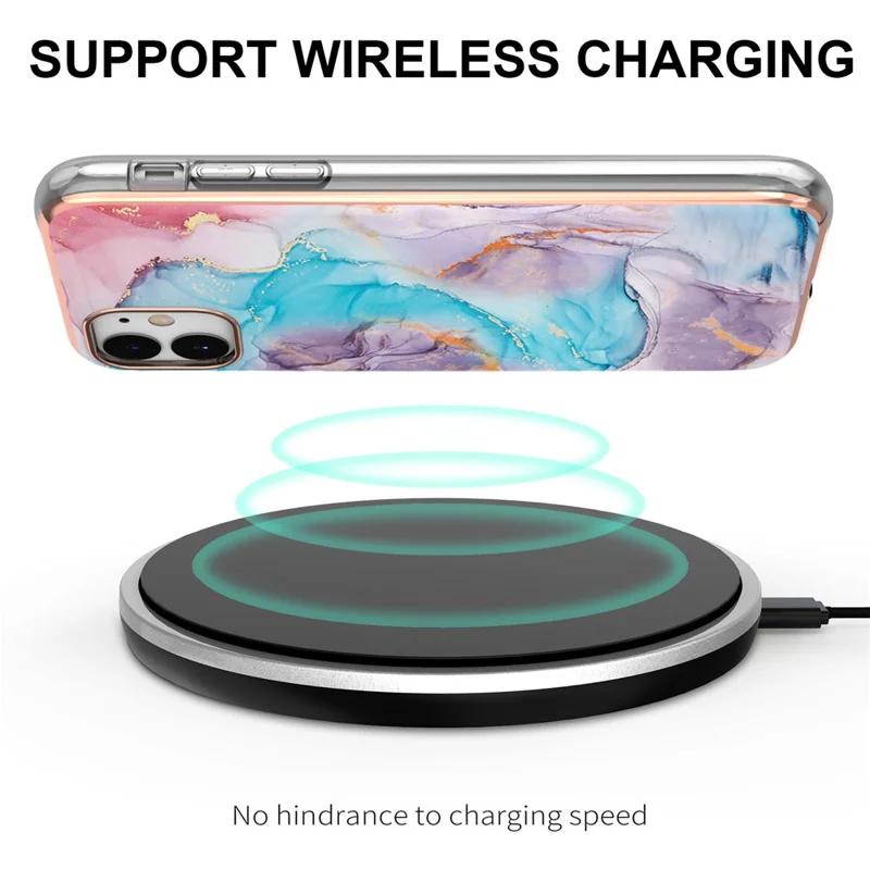 For iPhone 11 TPU Cases IMD Pattern Electroplating Soft Phone Back Cover - Milky Way Marble