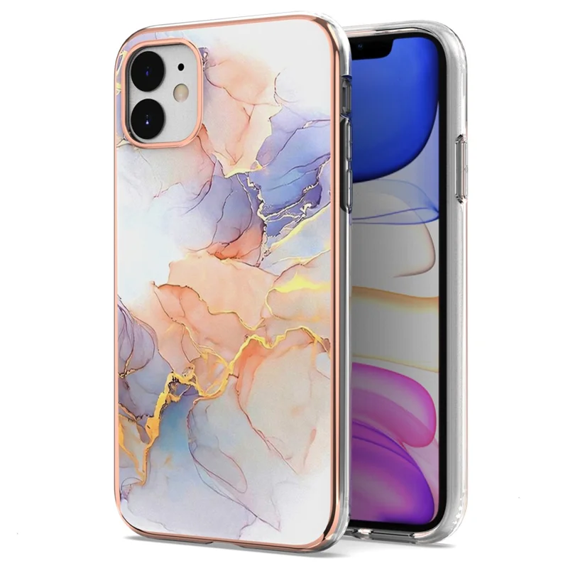 For iPhone 11 TPU Cases IMD Pattern Electroplating Soft Phone Back Cover - Milky Way Marble White
