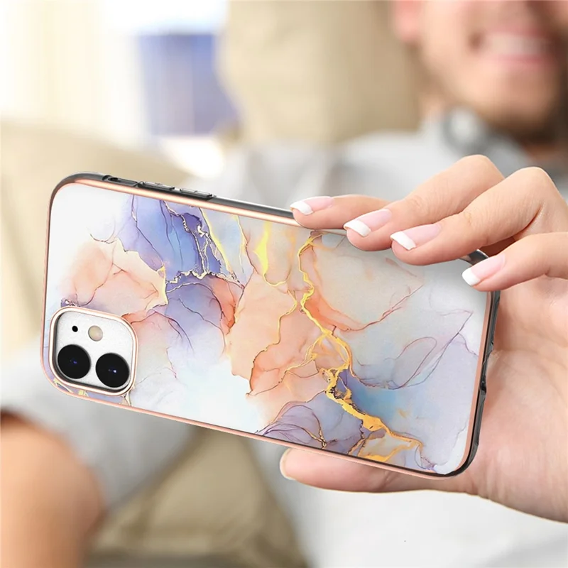 For iPhone 11 TPU Cases IMD Pattern Electroplating Soft Phone Back Cover - Milky Way Marble White