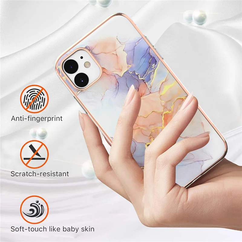 For iPhone 11 TPU Cases IMD Pattern Electroplating Soft Phone Back Cover - Milky Way Marble White