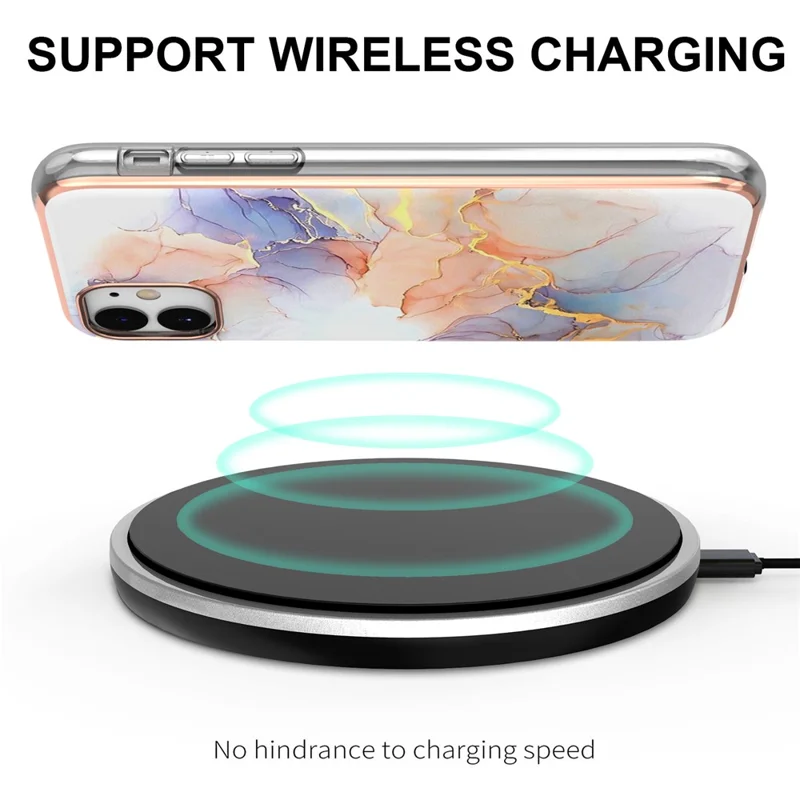 For iPhone 11 TPU Cases IMD Pattern Electroplating Soft Phone Back Cover - Milky Way Marble White