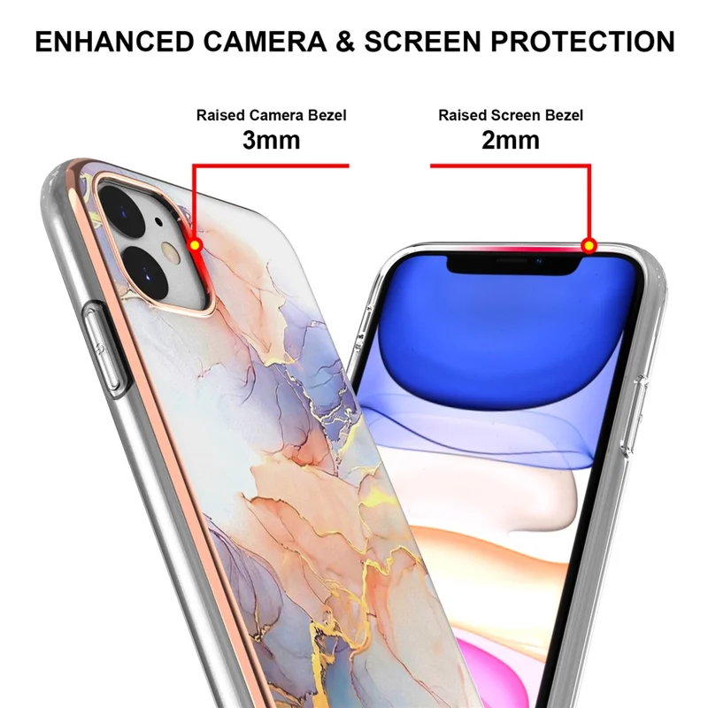 For iPhone 11 TPU Cases IMD Pattern Electroplating Soft Phone Back Cover - Milky Way Marble White