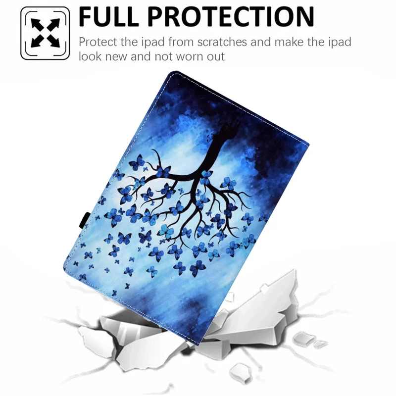 Multi-Angle Viewing Pattern Printing Elastic Band Folio Stand Cover with Cards Holder for iPad AIR / Air 2 / iPad 9.7-inch (2018) / (2017) - Butterfly Tree