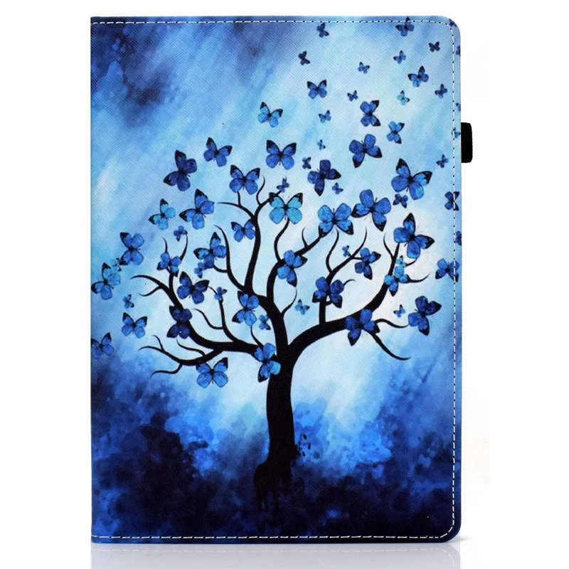 Multi-Angle Viewing Pattern Printing Elastic Band Folio Stand Cover with Cards Holder for iPad AIR / Air 2 / iPad 9.7-inch (2018) / (2017) - Butterfly Tree