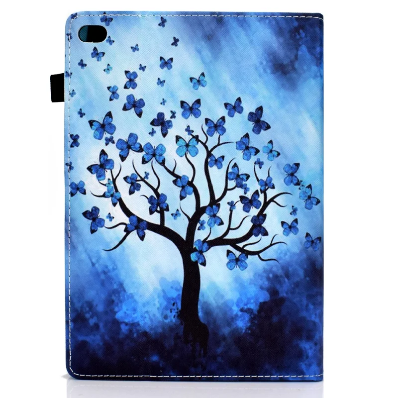 Multi-Angle Viewing Pattern Printing Elastic Band Folio Stand Cover with Cards Holder for iPad AIR / Air 2 / iPad 9.7-inch (2018) / (2017) - Butterfly Tree