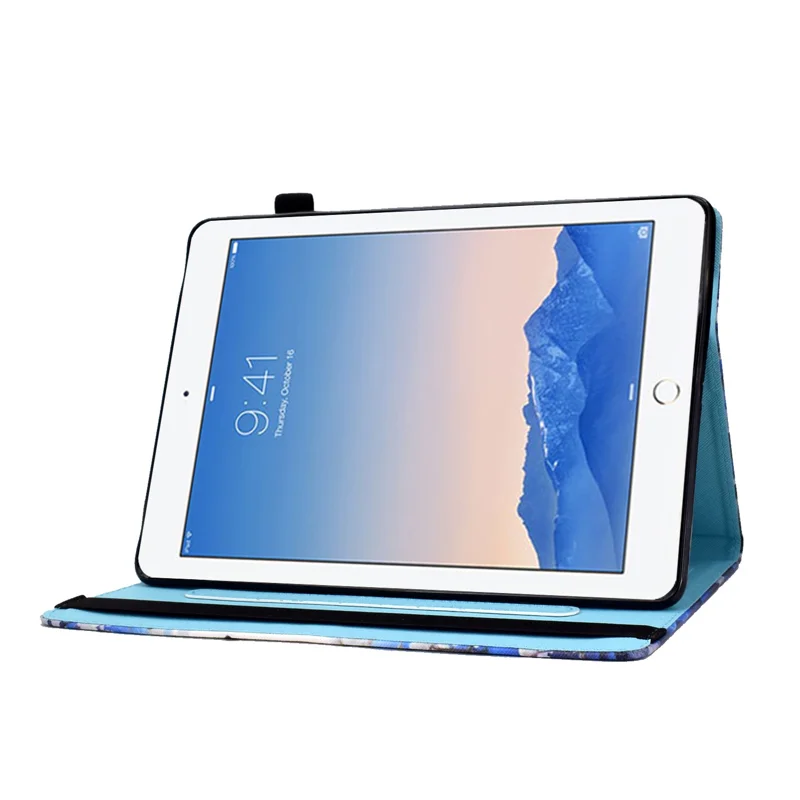 Multi-Angle Viewing Pattern Printing Elastic Band Folio Stand Cover with Cards Holder for iPad AIR / Air 2 / iPad 9.7-inch (2018) / (2017) - Butterfly Tree