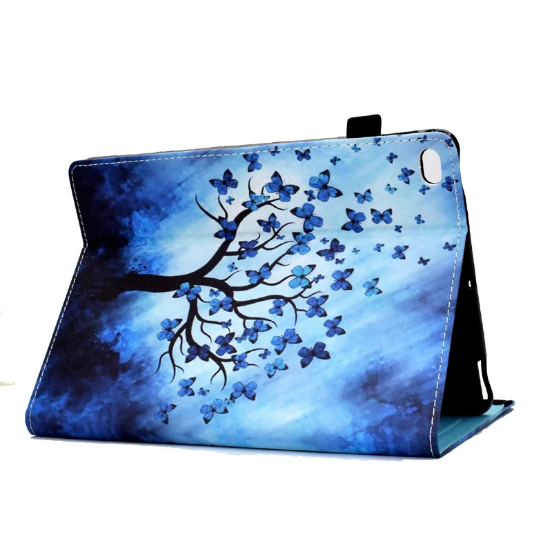 Multi-Angle Viewing Pattern Printing Elastic Band Folio Stand Cover with Cards Holder for iPad AIR / Air 2 / iPad 9.7-inch (2018) / (2017) - Butterfly Tree