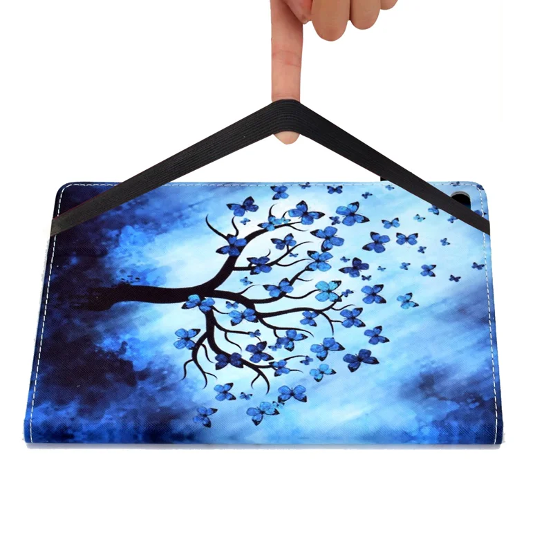 Multi-Angle Viewing Pattern Printing Elastic Band Folio Stand Cover with Cards Holder for iPad AIR / Air 2 / iPad 9.7-inch (2018) / (2017) - Butterfly Tree