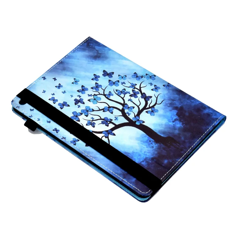 Multi-Angle Viewing Pattern Printing Elastic Band Folio Stand Cover with Cards Holder for iPad AIR / Air 2 / iPad 9.7-inch (2018) / (2017) - Butterfly Tree