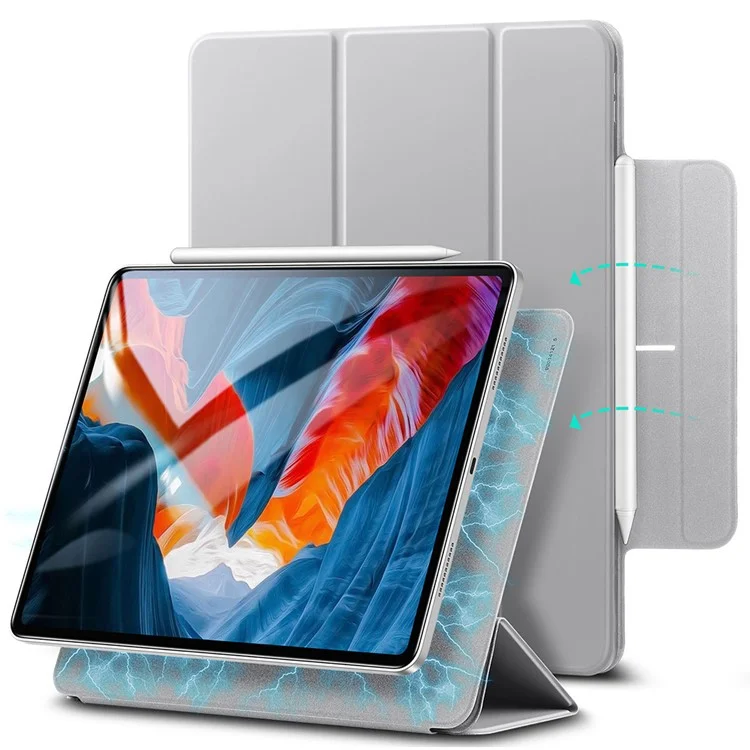 ESR Rebound Magnetic Series Tri Fold Stand Leather Case Pour Ipad Pro 12,9 Pouces (2021) / (2020) - Gris