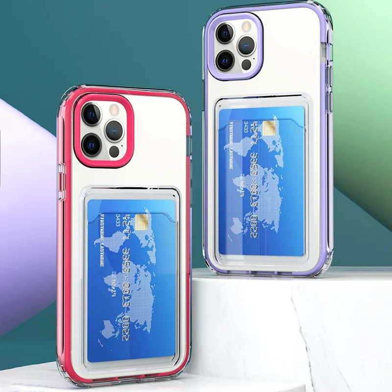 Clear Gradient Soft TPU Shock-Absorbing Bumper Protective Case with Card Holder for iPhone 12 6.1 inch / 12 Pro 6.1 inch - Purple