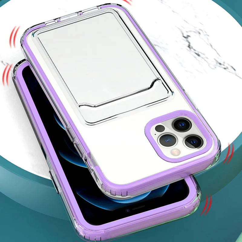 Clear Gradient Soft TPU Shock-Absorbing Bumper Protective Case with Card Holder for iPhone 12 6.1 inch / 12 Pro 6.1 inch - Purple