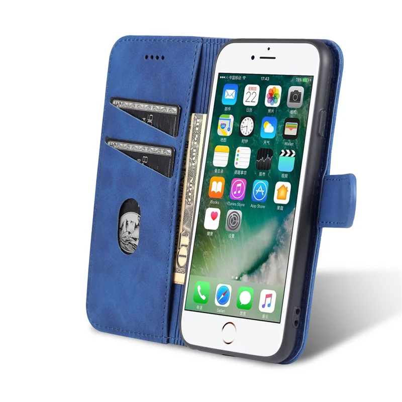 AZNS PU Leather Phone Cover Wallet Case Stand Design for iPhone 7 4.7 inch/8 4.7 inch/SE (2020)/SE (2022) - Blue