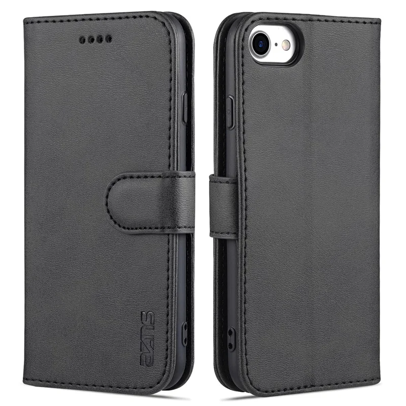 AZNS PU Leather Phone Cover Wallet Case Stand Design for iPhone 7 4.7 inch/8 4.7 inch/SE (2020)/SE (2022) - Black
