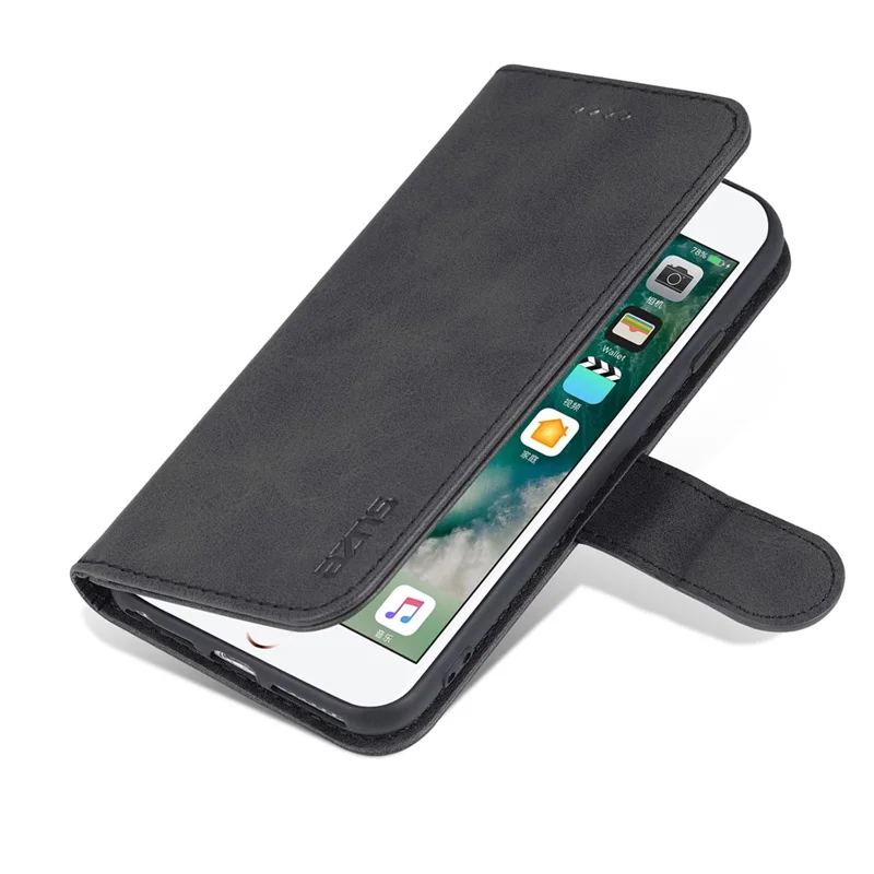 AZNS PU Leather Phone Cover Wallet Case Stand Design for iPhone 7 4.7 inch/8 4.7 inch/SE (2020)/SE (2022) - Black