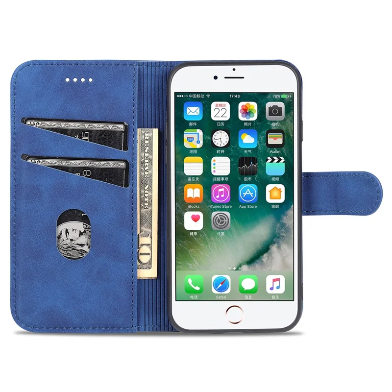 AZNS PU Leather Phone Cover Wallet Case Stand Design for iPhone 7 4.7 inch/8 4.7 inch/SE (2020)/SE (2022) - Black