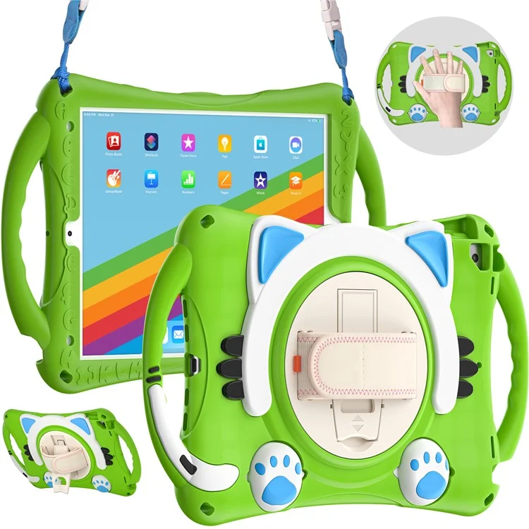 cubierta híbrida rotativa de 360 ​​grados con mango de agarre para ipad pro 10.5 pulgadas (2017)/aire 10.5 pulgadas (2019) /10.2 (2020) /10.2 (2019) /10.2 (2021) - verde azul