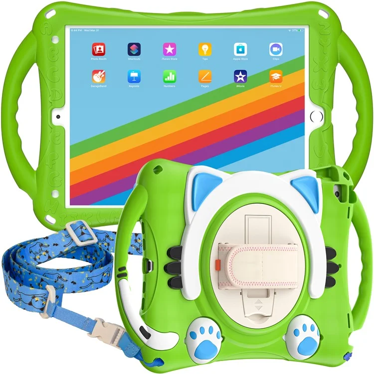 cubierta híbrida rotativa de 360 ​​grados con mango de agarre para ipad pro 10.5 pulgadas (2017)/aire 10.5 pulgadas (2019) /10.2 (2020) /10.2 (2019) /10.2 (2021) - verde azul