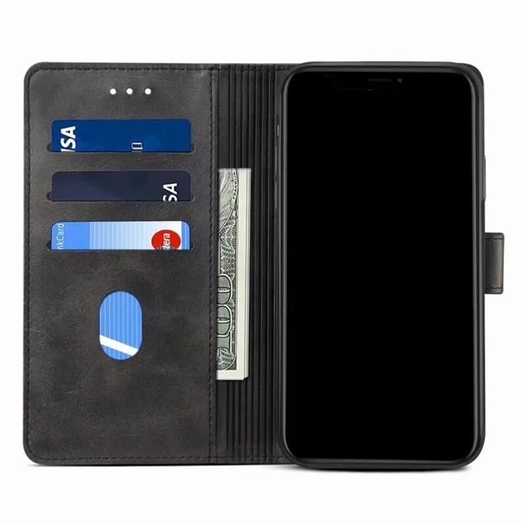 Gussim Magnetic Close Ferm Clasp Cuir Phone Portefeuille Support Pour Iphone 12 6,1 Pouces / 12 Pro 6.1 Pouces - le Noir