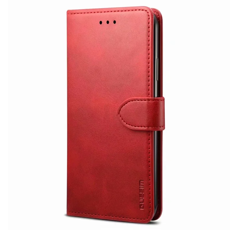 GUSSIM Magnetic Closure Clasp Leather Phone Wallet Stand Case for iPhone 12 6.1 inch/12 Pro 6.1 inch - Red