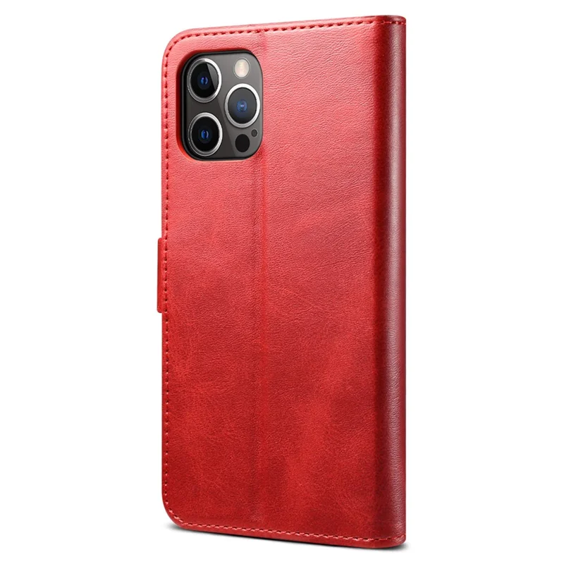 GUSSIM Magnetic Closure Clasp Leather Phone Wallet Stand Case for iPhone 12 6.1 inch/12 Pro 6.1 inch - Red