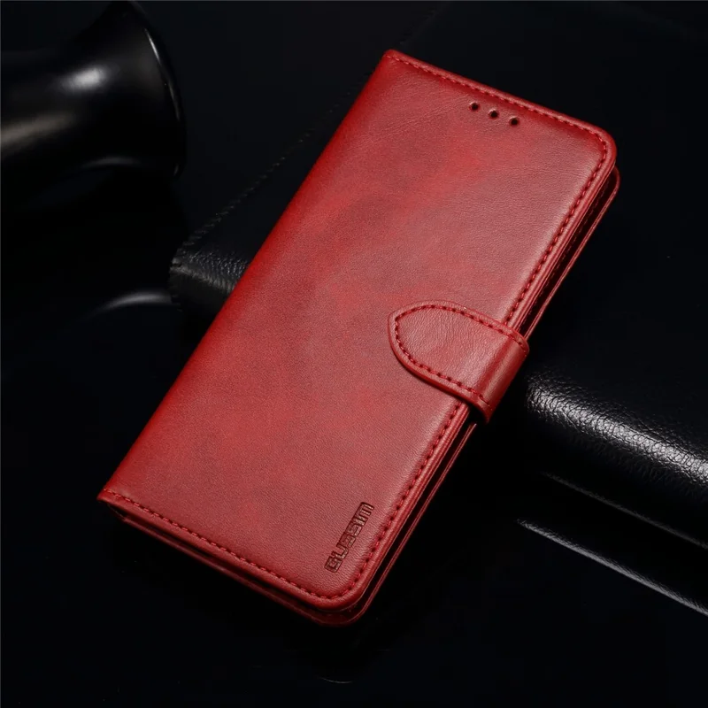 GUSSIM Magnetic Closure Clasp Leather Phone Wallet Stand Case for iPhone 12 6.1 inch/12 Pro 6.1 inch - Red
