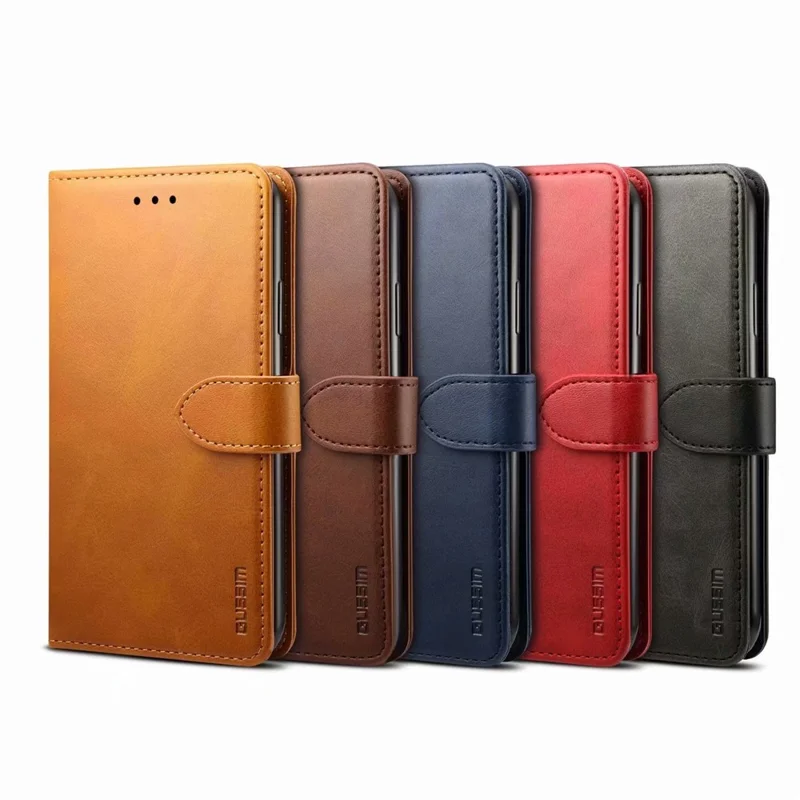 GUSSIM Magnetic Closure Clasp Leather Phone Wallet Stand Case for iPhone 12 6.1 inch/12 Pro 6.1 inch - Red