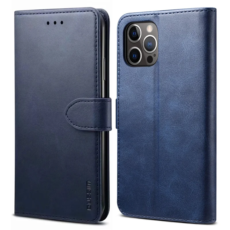 GUSSIM Magnetic Closure Clasp Leather Phone Wallet Stand Case for iPhone 12 6.1 inch/12 Pro 6.1 inch - Blue