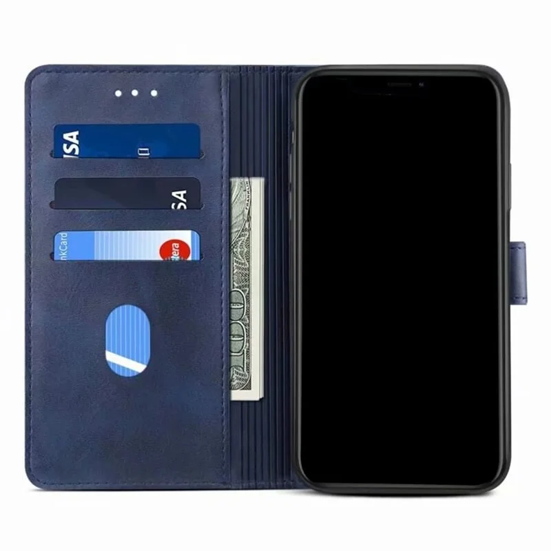 GUSSIM Magnetic Closure Clasp Leather Phone Wallet Stand Case for iPhone 12 6.1 inch/12 Pro 6.1 inch - Blue