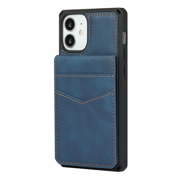 Skin-Touch PU Leather Coated TPU Vertical Flip Phone Case Cover with Kickstand and Card Slots for iPhone 12 mini 5.4 inch - Blue