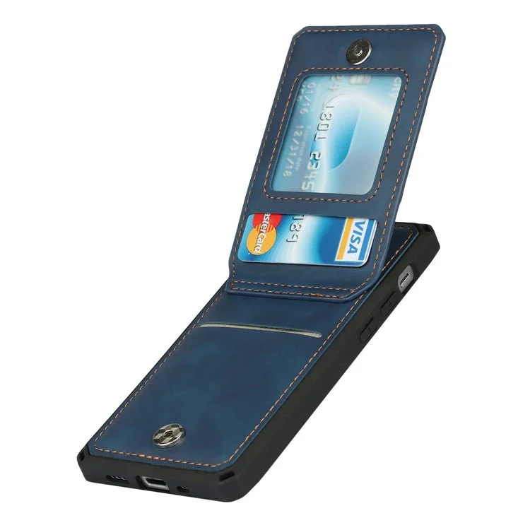 Skin-Touch PU Leather Coated TPU Vertical Flip Phone Case Cover with Kickstand and Card Slots for iPhone 12 mini 5.4 inch - Blue