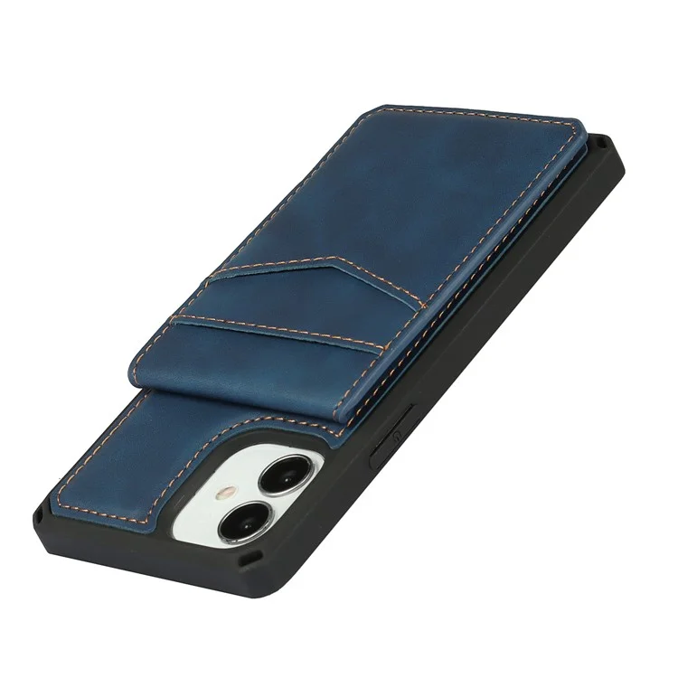 Skin-Touch PU Leather Coated TPU Vertical Flip Phone Case Cover with Kickstand and Card Slots for iPhone 12 mini 5.4 inch - Blue