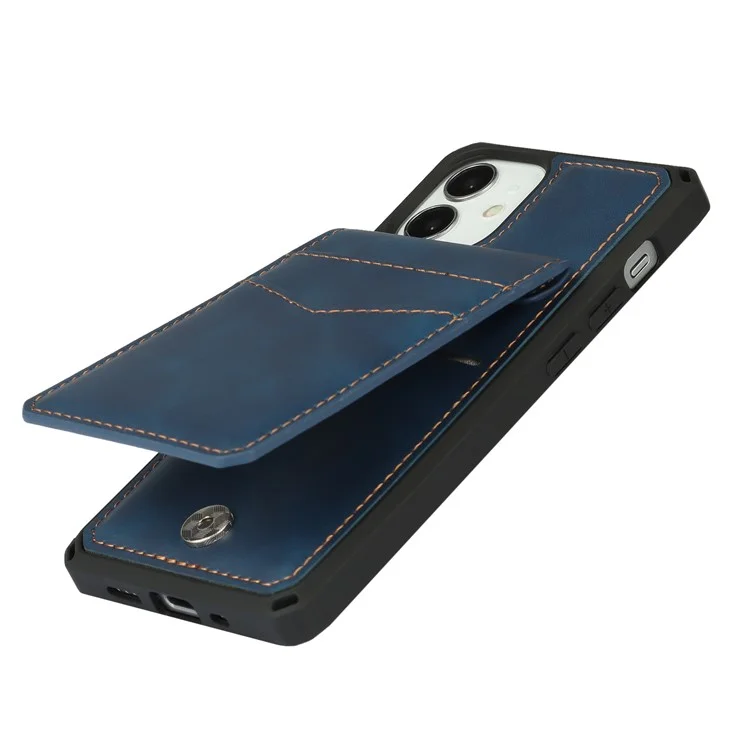 Skin-Touch PU Leather Coated TPU Vertical Flip Phone Case Cover with Kickstand and Card Slots for iPhone 12 mini 5.4 inch - Blue