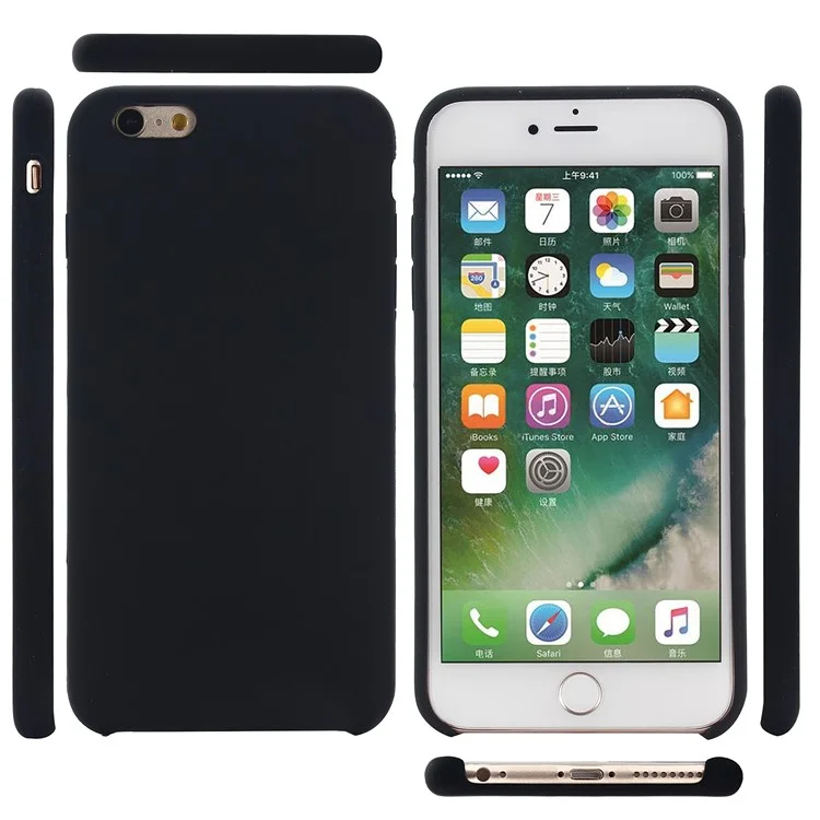 Funda de teléfono con borde envuelto de silicona líquida para iPhone 6 Plus / iPhone 6s Plus - Negro