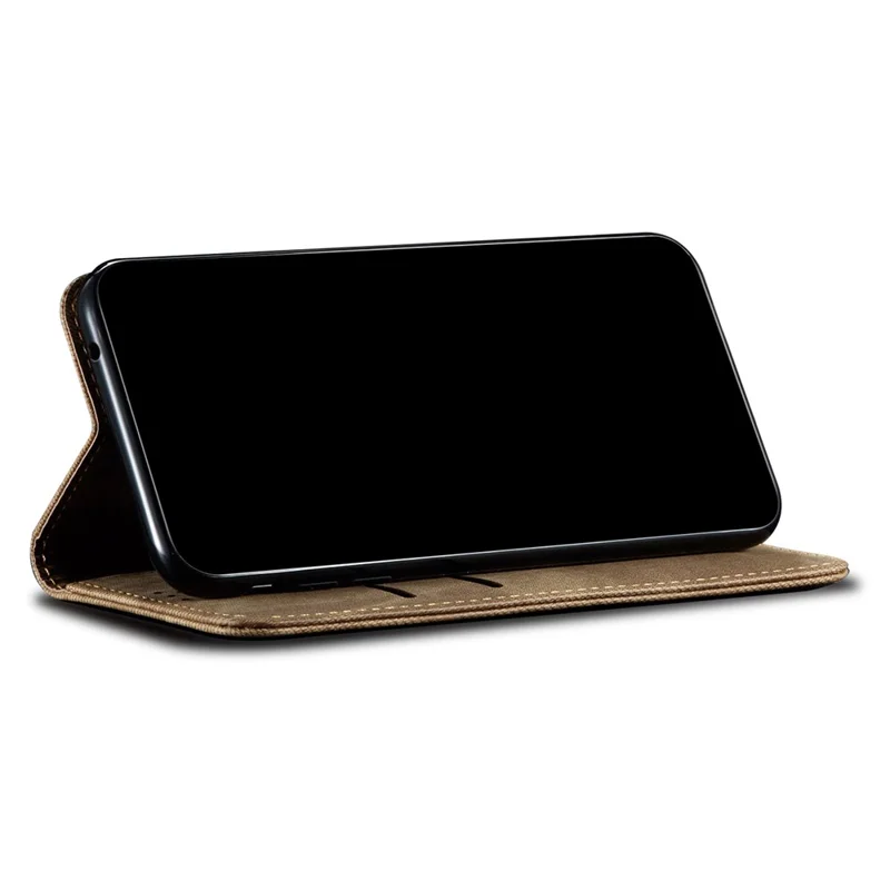 All-round Protection Jeans Cloth Texture Leather Wallet Stand Case for iPhone 13 mini 5.4 inch - Green